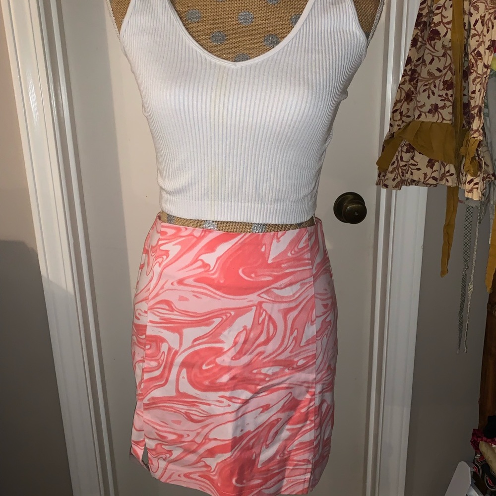 Pink and white pencil skirt